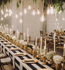 Black White Stripe Partnered With Gold New Years Eve Decorations Wedding Table Settings Table Decorations