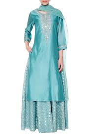 A contrasting light blue and mustard combination for the perfect professional look. Nominimalistehere Firozi Colour Combination Dress