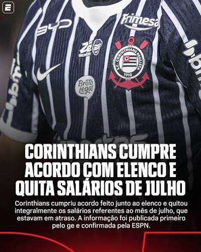 Nesta segunda-feira (10), o Corinthians cumpriu acordo feito junto ao elenco e quitou integralmente os sal&aacute;rios referentes ao m&ecirc;s de julho, que estavam em atraso. A informa&ccedil;&atilde;o foi publicada primeiro pelo ge