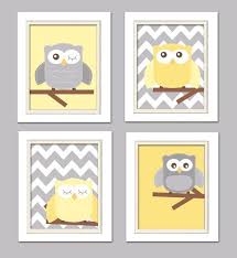 Chambre De Bebe Jaune Et Gris Pepiniere Hibou Art Par Kiz Cocuk Odasi Kiz Bebek Odalari Yavru Baykuslar