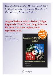 Visualizza il profilo di alessia iapichino su linkedin, la più grande comunità professionale al mondo. Pdf Quality Assessment Of Mental Health Care By People With Severe Mental Disorders A Participatory Research Project