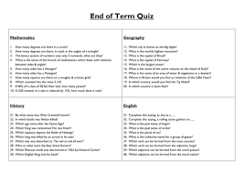 These printed questions were written for adults because of their difficulty; End Of Term General Knowledge Quiz Teaching Resources