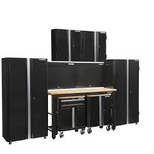Husky 145 In W X 98 In H X 24 In D Steel Garage Cabinet Set In Black 8 Piece G14510st1 Us The Home Depot Garage Cabinets Garage Storage Garage Storage Units