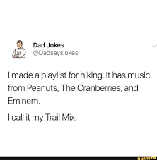 I Made A Playlist For Hiking It Has Music From Peanuts The Cranberries And Eminem Icall It My Trail Mix Eminem Eminem Memes Funny Comedy