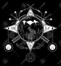 Boussole rose des vents just contempo nautical rose collier. Montagne Rose Des Vents Art Du Tatouage Boussole Voyage Aventure Dehors Symbole De Meditation Route Dans Les Montagnes Tattoo Pour Le Camping Le Suivi Et La Randonnee Clip Art Libres De Droits