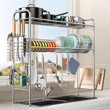 Our target is to save you both space and time while imparting a tidy look to your kitchen. Buy Dish Drying Rack Over The Sink 2 Tier Kitchen Sink Dish Rack 304 Stainless Steel Large Dish Drying Racks For Kitchen Counter Sink Size 33 Silver Online In Turkey B08lk5lf25