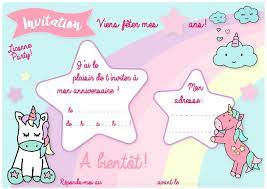 Carte d'invitation anniversaire fille 10 ans à imprimer. Carte D Invitation D Anniversaire Theme Des Licornes