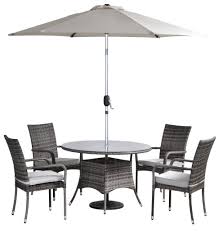 Riviera Rattan 4 Seat Stacking Set 1 Table 4 Chairs Parasol Cushions Furniture Garden Garden Table And Chairs Wicker Dining Tables Garden Dining Set