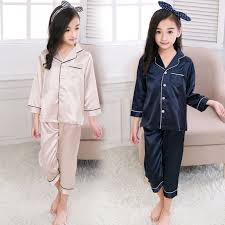 Girls Childs Pyjamas Satin Lace Nightgown Sleepwear Smooth Silk Pajamas Kids Set Ebay Fashion Silk Pajamas Lace Nightgown Pajamas