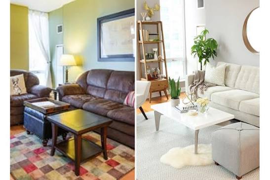 Before and after living room furniture transformation in Mauritius with TFP Furniture Exchange
