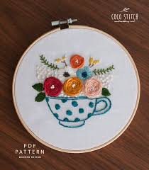 Free teatime clock cross stitch pattern. Tea Cup 6 Embroidery Pdf Pattern 2532