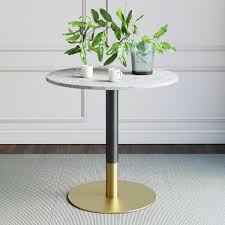 White and gold pedestal table. Nathan James Lucy White Carrara Faux Marble Table Top With Black And Gold Pedestal Base Modern Kitchen Or Dining Table 42002 The Home Depot