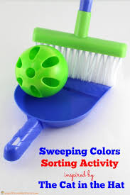 Fun activities to use in learning colours for babies: Sweeping Colors Sorting Activity Inspired By The Cat In The Hat Inspiration Laboratories