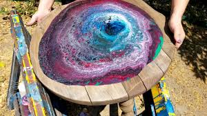 Acrylic Pour On A Table Part 1 Incredible Use Of Recycled Table The Colors Are Fantastic I Love Your C Acrylic Pouring Acrylic Pouring Art Pouring Painting