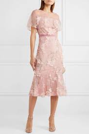 Blush Velvet Trimmed Appliqued Embroidered Tulle Midi Dress Marchesa Notte Dresses Midi Dress Marchesa