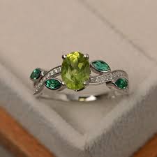 Emerald Green Leaf Ring With Peridot Stone Peridot Ring Peridot Stone Jewelry Green Engagement Rings