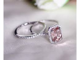 Maybe you would like to learn more about one of these? Two Ring Set Discount Fancy Halo Emerald Cut Morganite Ring 14k White Gold Pave Diamonds Wedding Ring Engagement Ring Anniversary Ring Newegg Com