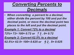 62.5 is not a fraction so it is a decimal already. Unit 6 Lesson 3 Percent Definitions Decimal Any Number Shown With A Decimal Point A Number Based Upon Tenths Or Hundredths 0 2 0 375 86 4 Fraction Ppt Download