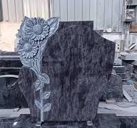 Carved Sunflower Upright Headstone Bahama Blue Ganite Kerb ...
