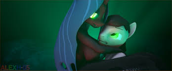 2238762 - suggestive, artist:halbunart, queen chrysalis, oc, oc:nightwish,  lamia, snake, anthro, g4, 3d, bondage, bound, breasts, coils, female,  femdom, hypnosis, imminent hypnosis, lamiafied, male, source filmmaker,  species swap, squeeze, tail, wrap -