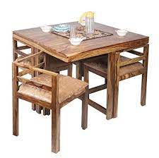 Ikiriya Sheesham Wood Compact 4 Seat Dining Table Set Cushioned Chairs Teak Finish Ivory Velvet Amazon In Home Kitchen