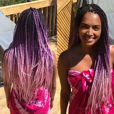 Buy the latest ombre braiding hair gearbest.com offers the best ombre braiding hair products online shopping. Amazing Box Braids Done By 24inch Jumbo Braid Black Purple Pink Ombre Colored Hair Extensions Hair Styles Braided Hairstyles