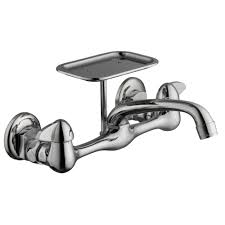 The main home depot kitchen faucets kohler will bring a nice look to your high quality faucets kitchen with fluid lines, together with any sleek design. Glacier Bay 2 Handle Wall Mount Kitchen Faucet With Soap Dish In Chrome 815n 0001 The Home Depot