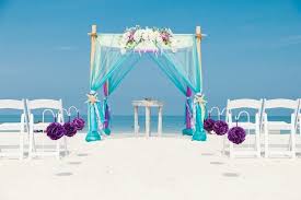 Teal Purple And White Beach Wedding Beach Wedding Arbors Beach Wedding Purple Beach Wedding Colors