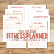 Printable A4 Fitness Planner Pink Peach Minimalist Diet Exercise Weight Loss Tracker Health And Fitness Goal Instant Download Pdf