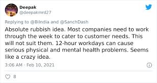 This schedule is a fixed schedule that uses 3 teams and 8 hour shifts to cover 24/7. People Are Saying India S Idea Of 4 Day Work Week Is Rubbish As They Expect People To Work 12 Hours Per Day Bored Panda
