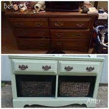 Waverly Chalk Paint Celery Refinshed Distressed Dresser With Baskets And Spray Painted Handles Waverly Chalk Paint Green Painted Furniture Diy Paint Projects