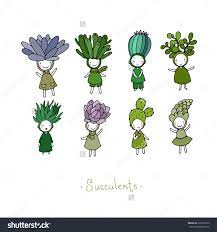 Set With Cute Cartoon Succulents Little Funny Fairy Hand Drawing Isolated Succulents Drawing Succulents Illustration Succulents Wallpaper