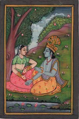 Krishna Radha Pahari Handmade Art Indian Miniature Krsna Ethnic Folk Painting | eBay