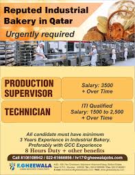 Urgently Required Production Supervisor Technician For Reputed Industrial Bakery In Qatar Please See The Image Below For Sala Job Technician Human Resources