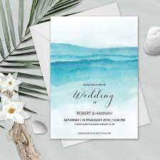 Beach Wedding Invitation Printable Template Blue Water Etsy Ocean Wedding Invitations Wedding Invitations Printable Templates Beach Theme Wedding Invitations