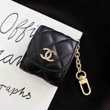 Leather Chanel Airpods 1 2 Pro Case Cover Black In 2020 Wallet On A Chain Chanel Inspired Leather