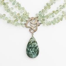 John Agee, necklace, silver and green stones likely quartz.
