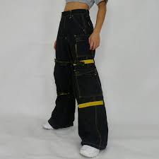 Black And Yellow Cargo Pants Black Yellow Cargo Pants Size 29 Is 5 5 Depop Streetwear Fashion Fashion 90s Fashion Outfits