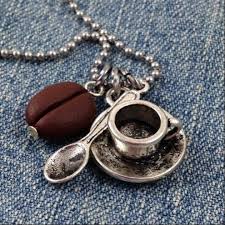 Coffee Bean Necklace With Cup Spoon And Bean Coffee Etsy Coffee Necklace Coffee Jewelry Coffee Lover