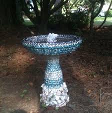 Bird Bath Feeder With Solar Light And Planter Glass Stone And Seashell Bird Bath Bird Bath Sea Shells Glass