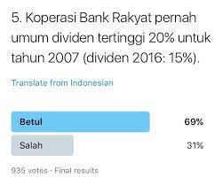 Siapa disini anggota atau pemegang saham bank rakyat? Kewangan Graduan On Twitter Soalan 5 Betul Dividen Tertinggi Diumumkan Bank Rakyat Sebanyak 20 Tahun Kewangan Berakhir 2007 Tahun 2016 Bank Rakyat Umum Dividen 15 Dividen Syer Tunai