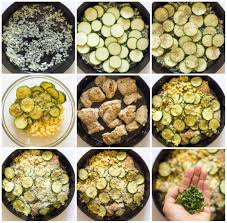 Slice the zucchini into rounds and cut into halves. One Pan Chicken With Zucchini And Corn Little Broken