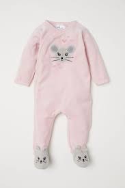 velour all in one pyjamas light pink mouse kids h m gb babykleidung madchen niedliche babys kinderkleidung