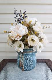 Spring Flower Arrangement Home Decor Center Piece White Flowers Blue Berries Blue Fake Flower Arrangements Flower Arrangements Spring Flower Arrangements