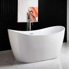 59 free standing oak wood bath tub with chrome tub filler turn any bathroom into an eye catching spectacular with a high end wooden tub. á… Woodbridge 59 Acrylic Freestanding Bathtub Contemporary Soaking Tub With Brushed Nickel Overflow And Drain White Tub B0016 B N Drain O Woodbridge