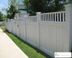 When We Redo The Fence This Summer This Is What I Want Just Not White Will Keep Wood Look Wood Privacy Fence Backyard Fences Fence Design