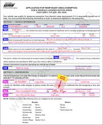 A completed application for title or registration (form reg 343).; How To Fill In A Reg 5103 Application For Temporary Smog Exemption