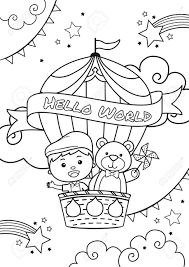 You know its a happy day when you see them. Boy And Cute Bear Ride On Hot Air Balloon Coloring Page Royalty Free Cliparts Vectors And Stock Illustration Image 147615351