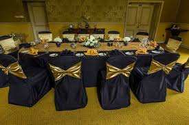 Black And Gold Tablecloth Pin By 13234973135 On I Do Inspired 3 Chair Covers Wedding Black Chair Covers Gold Sash