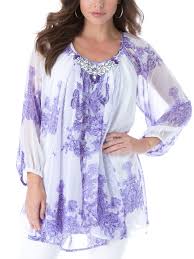 Roamans Roamans Purple Printed 3 4 Sleeve Embellished